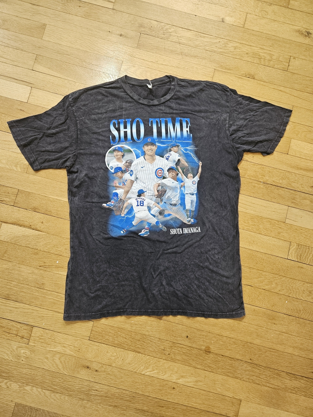 Chicago Cubs X Jim Bean Shota Imanaga Charcoal Cotton T-Shirt Size XL